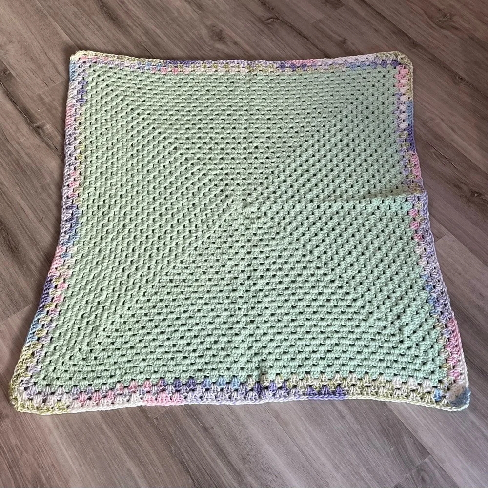 New Handmade Crochet Mint Green Granny Square Blanket